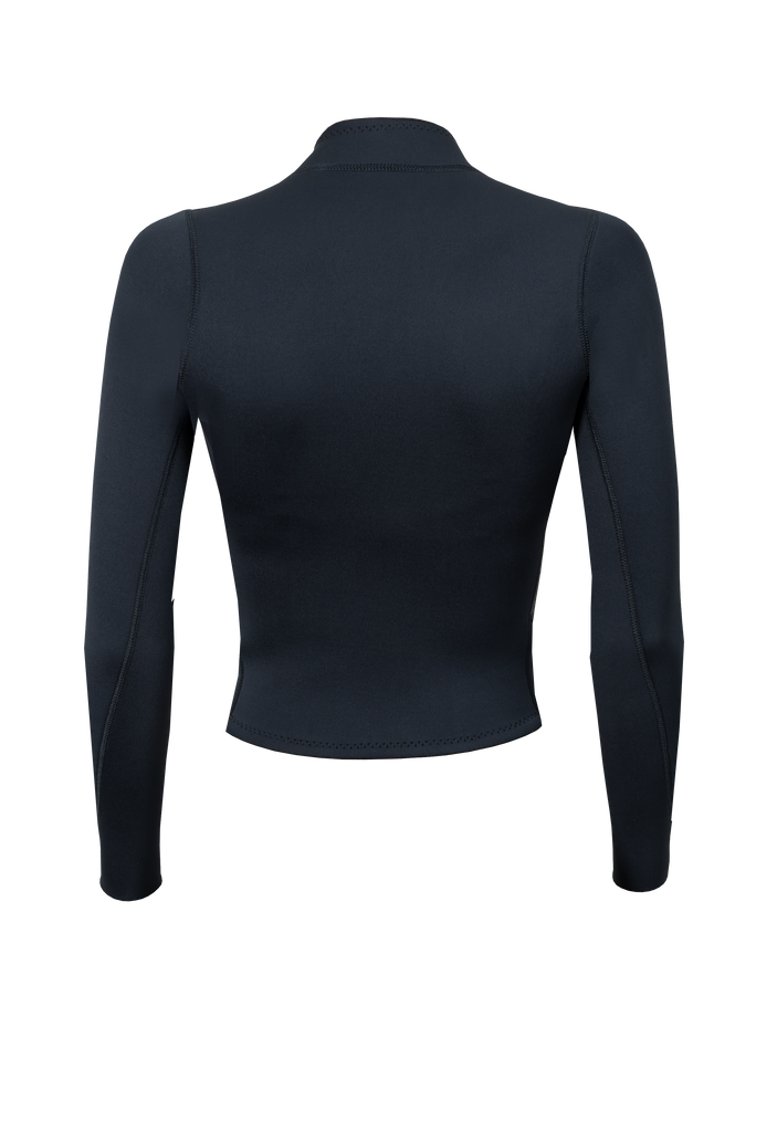 Chic and versatile black Kualuah Aria neoprene top - perfect for any ocean adventures. Made with premium and eco-friendly materials for comfort and style. Get yours now.