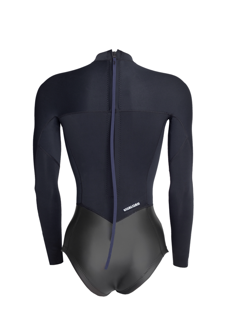 Kualuah neoprene Rangali springsuit / shorty. Keeping you warm while surfing, diving, kiteboarding and wakeboarding . Wear it with our leggings and jacket to explore our oceans, coler waters. This short wetsuit is made out of limestone neoprene. In black color