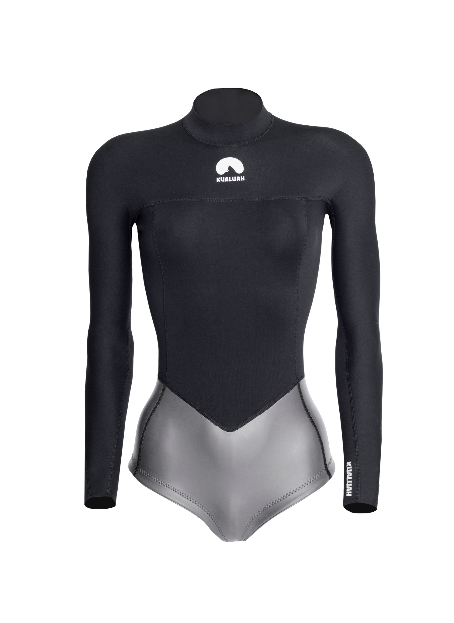 Kualuah neoprene Rangali springsuit / shorty. Keeping you warm while surfing, diving, kiteboarding and wakeboarding . Wear it with our leggings and jacket to explore our oceans, coler waters. This short wetsuit is made out of limestone neoprene. In black and silver colors